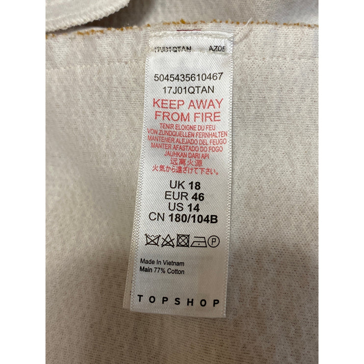 Topshop Women's Tan Beige Tweed Long Sleeve Pocket Blazer Coat Jacket Size 14