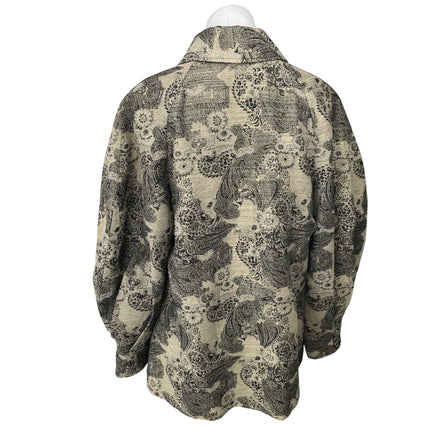 George Simonton Khaki Black Metallic Paisley Button Up Collar Coat Jacket Top S