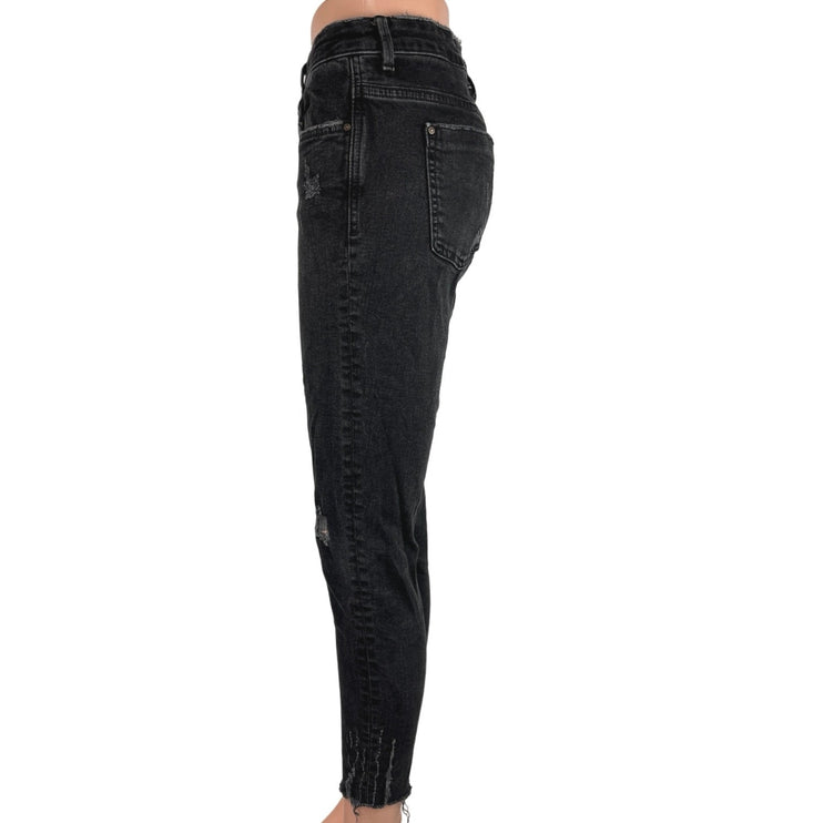 Zara Basic Black Ripped Distressed Z1975 Denim High Rise Skinny Jeans Size 8