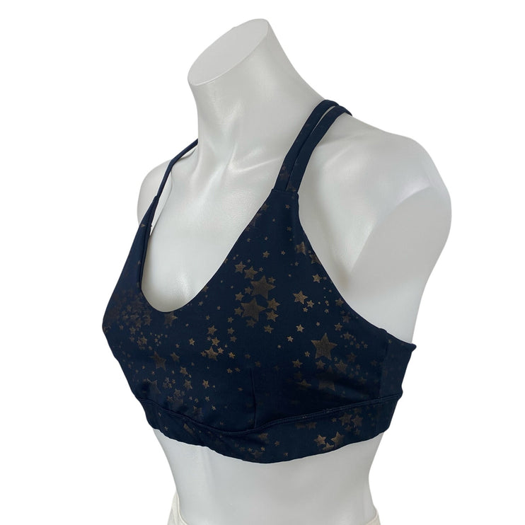 JoyLab Womens Navy Blue Starry Stars Strappy Yoga Athletic Sports Bra Crop Top L