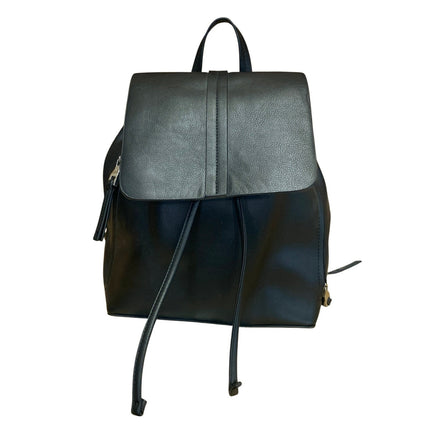 Zara Women's Black Faux Vegan Leather Tassled Drawstring Backpack Bag OS