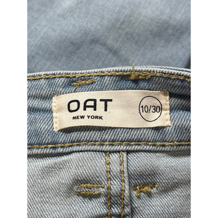 OAT Blue Light Wash High Waisted Split A Line Midi Denim Jean Skirt Size 10/30