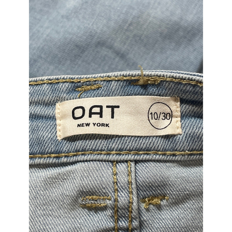 OAT Blue Light Wash High Waisted Split A Line Midi Denim Jean Skirt Size 10/30