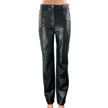 Aritzia Wilfred Women's Black Faux Leather Vegan Straight Trousers Pants Size 4
