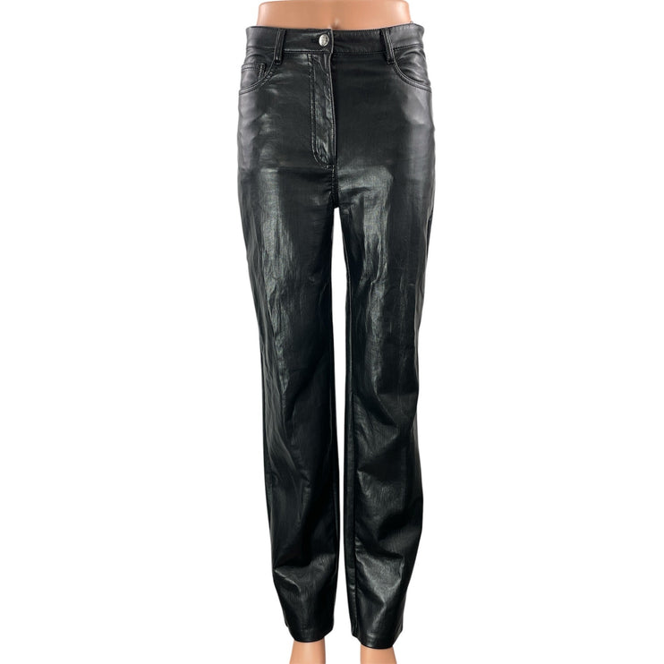 Aritzia Wilfred Women's Black Faux Leather Vegan Straight Trousers Pants Size 4