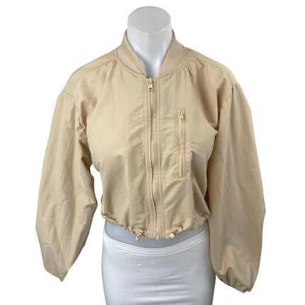 Madden NYC Women's Cream Full Zip Drawcord Long Sleeve Crop Bomber Coat Jacket S