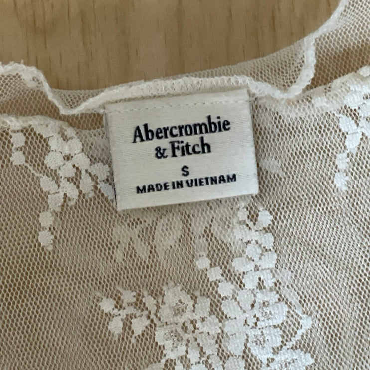 Abercrombie & Fitch Zoe Bra Free Floral Embroidery Long Sleeve Lace Shirt Top S