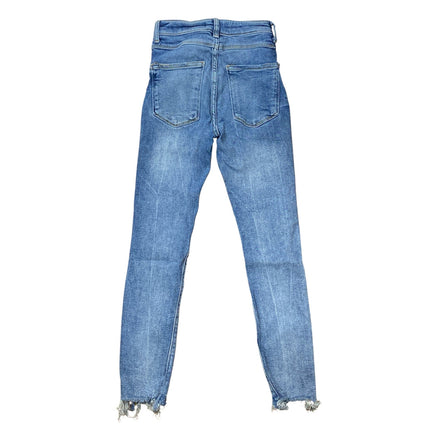 Zara Women's Light Blue Raw Frayed Hem High Rise Straight Denim Jeans Pants Sz 4