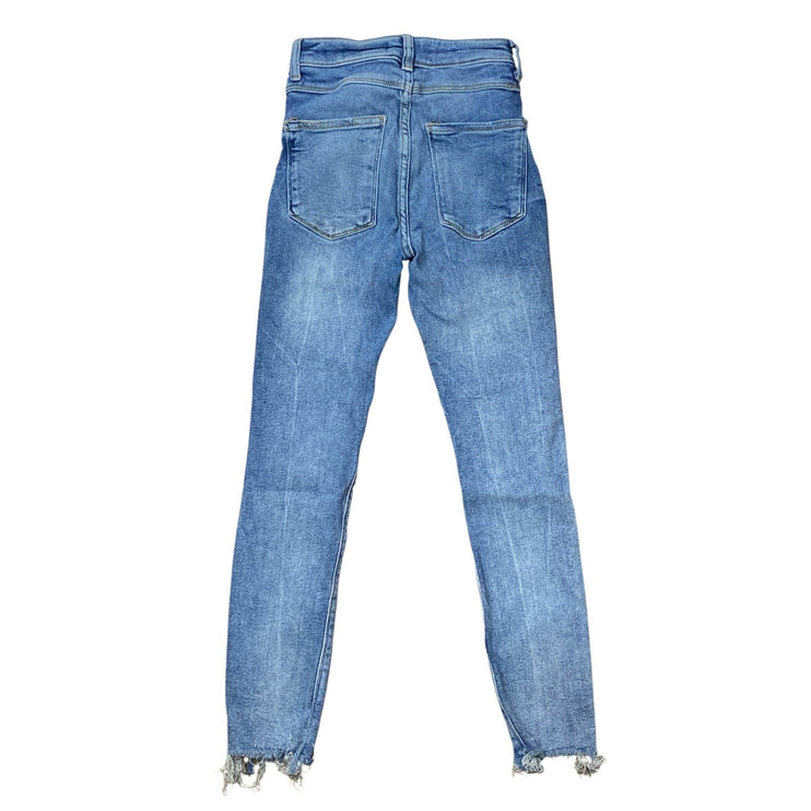 Zara Women's Light Blue Raw Frayed Hem High Rise Straight Denim Jeans Pants Sz 4