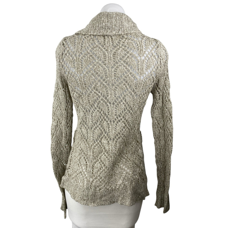 Forever Beige Cable Knit Collared Long Sleeve Button Down Jacket Sweater Top S