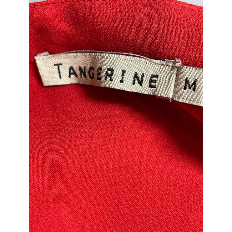 Tangerine Women's Red 100% Silk Long Sleeve Pintuck Babydoll Blouse Top Size M