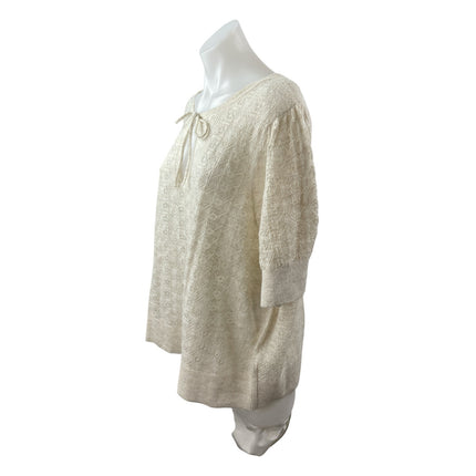 Old Navy Women's White Wool Knit Crochet Tie Short Sleeve Sweater Top Size 3X