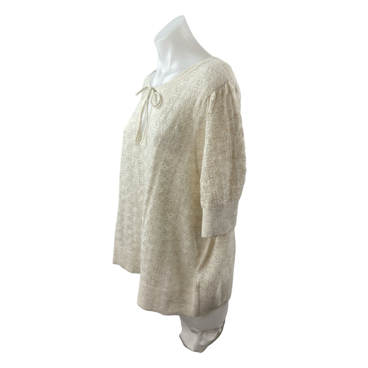 Old Navy Women's White Wool Knit Crochet Tie Short Sleeve Sweater Top Size 3X
