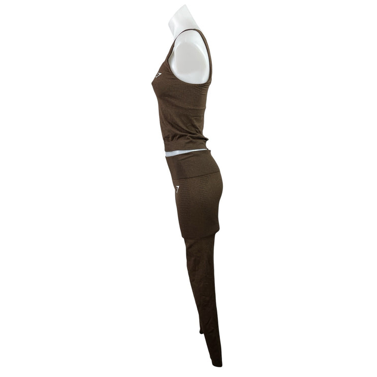 Gymshark Vital Seamless Women Brown Activewear Tank Top & Legging Pant Sets S/M