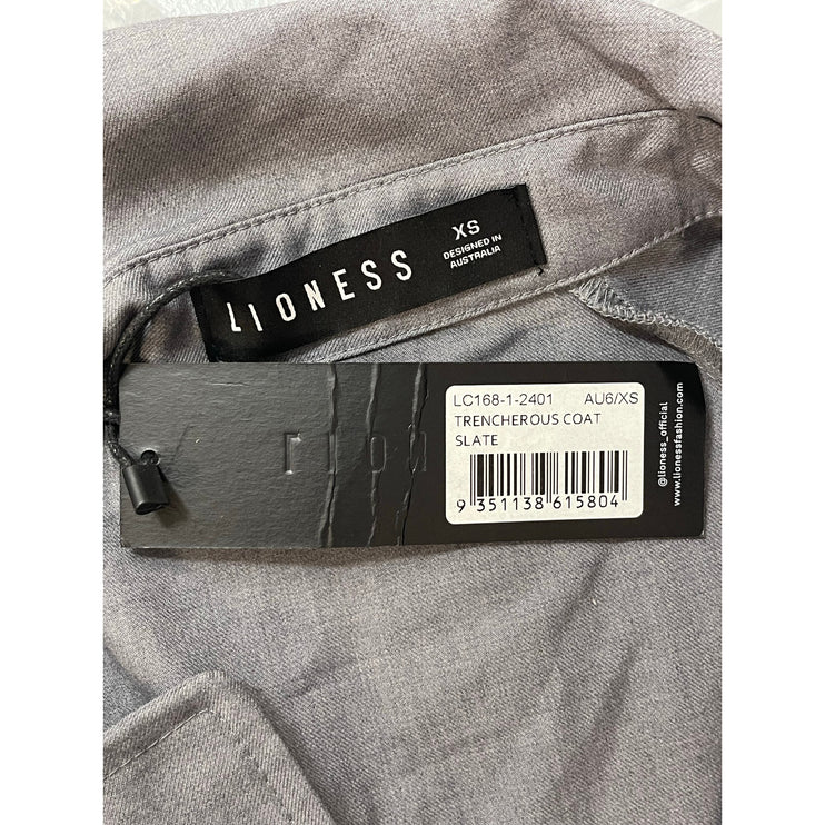 NEW Lioness Trencherous Women Slate Gray Double Breasted Tie Trench Coat Size XS
