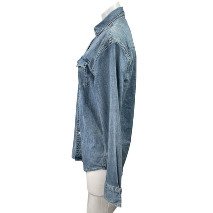 Faherty Women's Blue Long Sleeve Pocket Button Down Denim Jean Shirt Top Size S