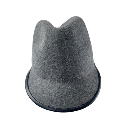 NEW Zara Man Gray Wool Leather Trimmed Structured Crown Bucket Felt Cap Hat Sz L