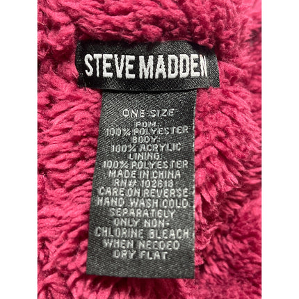 Steve Madden Women's Red Black Cable Knit Cuffed Winter Pom Pom Beanie Hat OS
