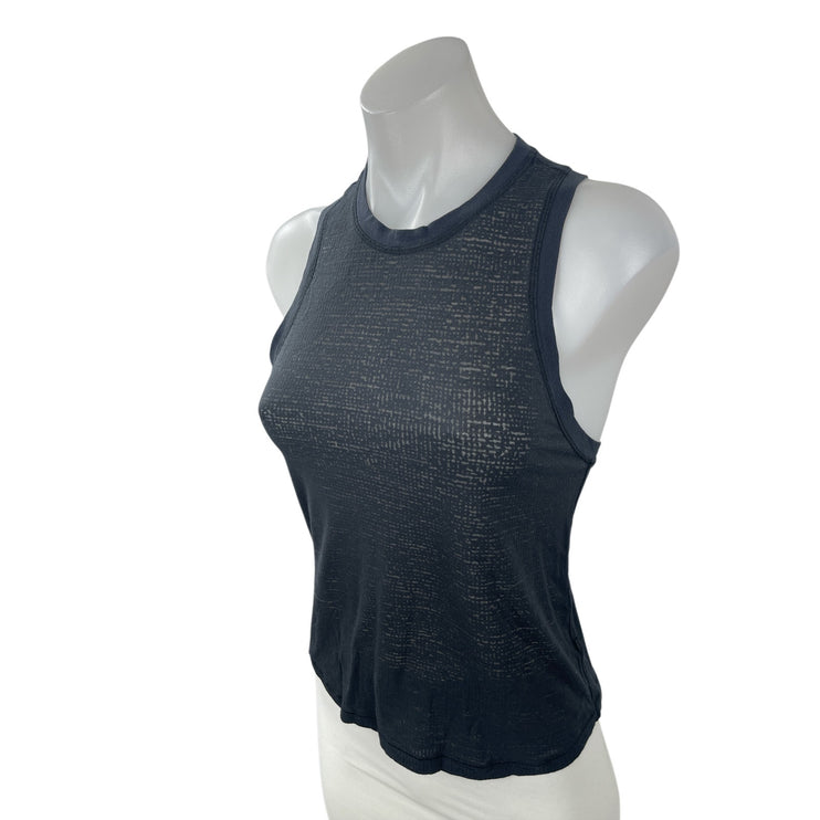 Lululemon Women's Black Ribbed Sheer Crew Neck Sleeveless Muscle Tank Top Size 4