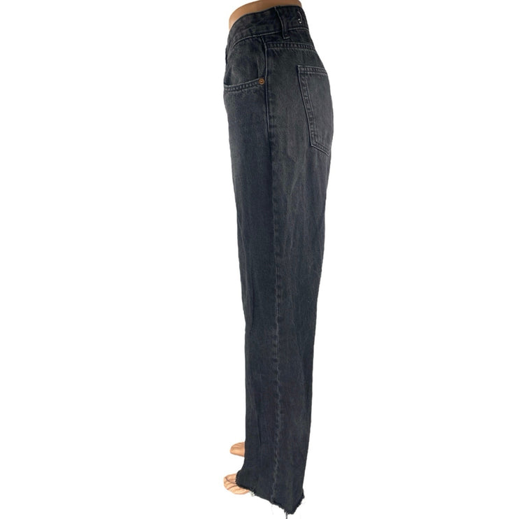 MNG Mango Womens Black High Waisted Straight Wide Leg Denim Jeans Panrs Size 8