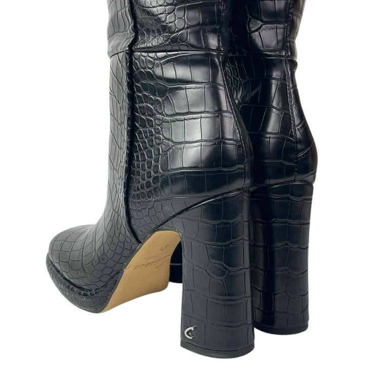 Circus by Sam Edelman Black Croc Leather Zip Up Heeled Knee High Boots Size 5.5