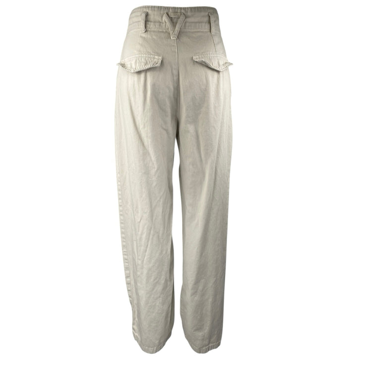 Stradivarius Women's White High Waisted Pleated Wide Leg Trousers Pants Size 4