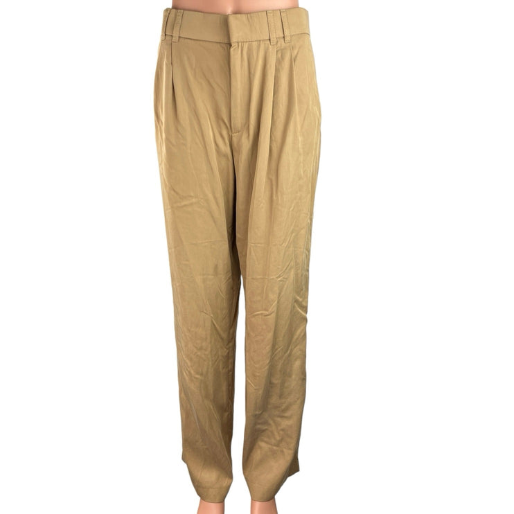 Zara Beige High Rise Pleated Ankle Career Trouser Wide Leg Pants Size M