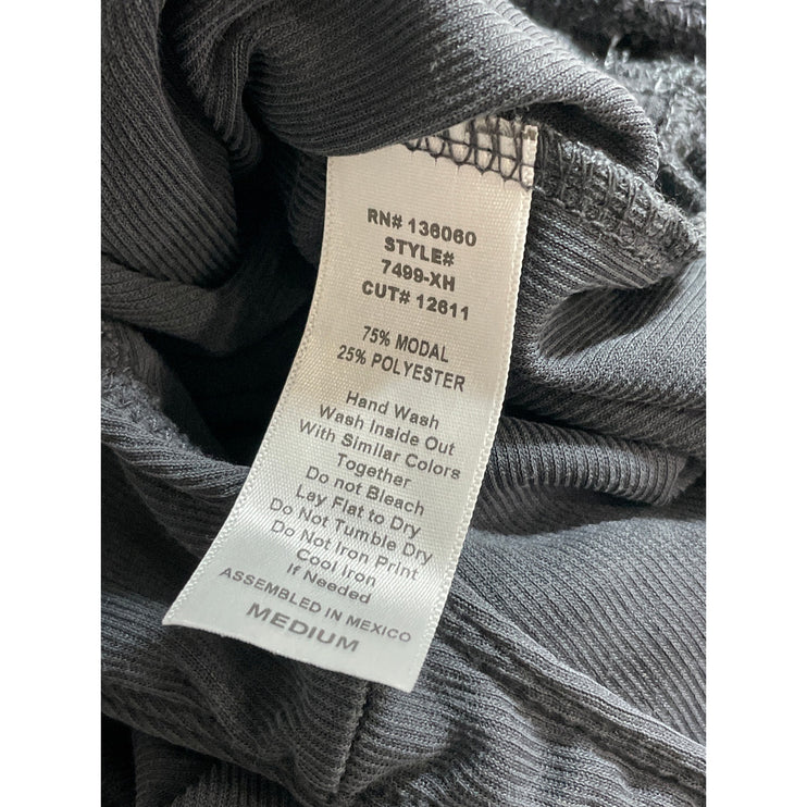 PST Women's Gray Long Sleeve Drape Faux Wrap V Neck Blouse Bodysuit Top Size M