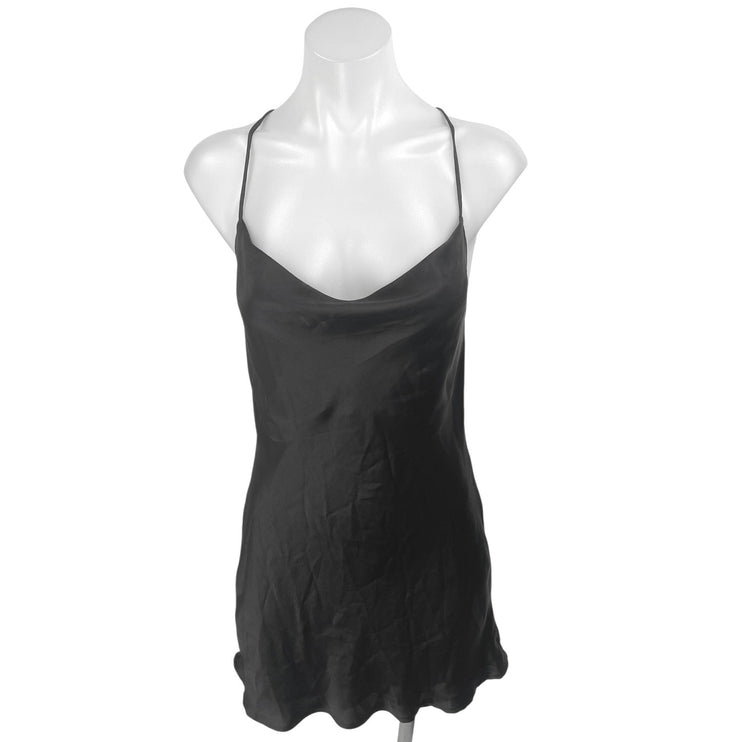 Zara Black Sleeveless Silk Satin Cowl Neck Cross Cami Tank Mini Slip Dress XS
