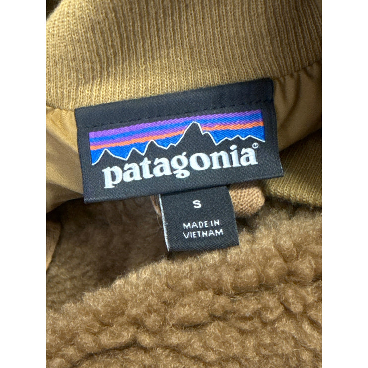 Patagonia Women's Brown Wool Sherpa Fleece Long Sleeve Snap Bomber Coat Jacket S