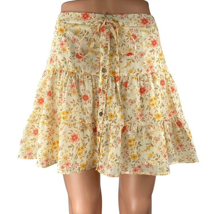 Princess Polly Multicolor Floral Button Tiered Mini A-Line Flared Skirt Size 6