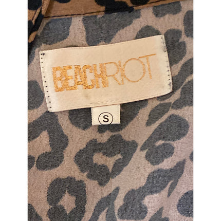 Beach Riot Brown Leopard Animal Print Open Front Long Sleeve Cardigan Top Size S