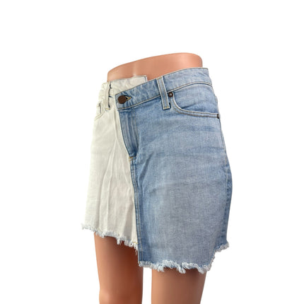 Alice + Olivia White Blue Colorblock Two-tone Asymmetrical Denim Jeans Skirt 26