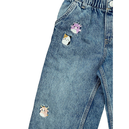 H&M Kids Girls Blue Character Embroidered Straight Wide Leg Denim Jeans Pants 5T