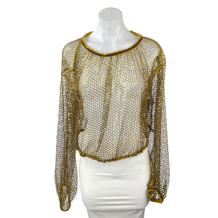 Free People Sparks Fly Women's Sequin Sheer Mesh Net Long Sleeve Blouse Top XS