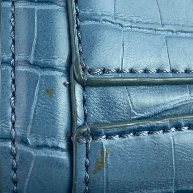 Zara Blue Faux Leather Vegan Croc Crossbody Chain Mini City Bag Handbag OS