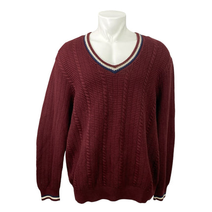Ben Sherman Men's Red V Neck Cable Knit Long Sleeve Pullover Sweater Top Size L