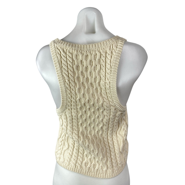 Free People High Tide Cream Cable Knit Scoop Neck Racerback Crop Tank Top Size S