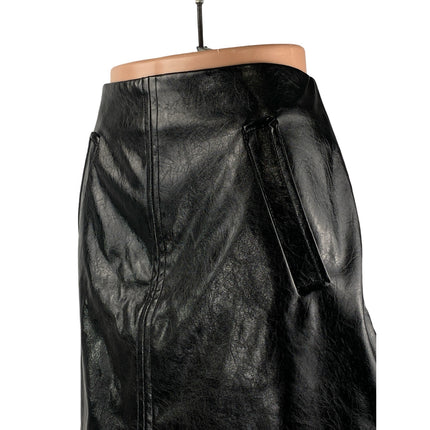DKNY Women's Black Faux Vegan Leather High Rise Mini Flare A-Line Skirt Size 12