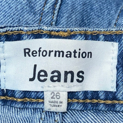 Reformation Women's Blue Straight Leg Frayed High Waist Denim Jeans Pants Sz 26