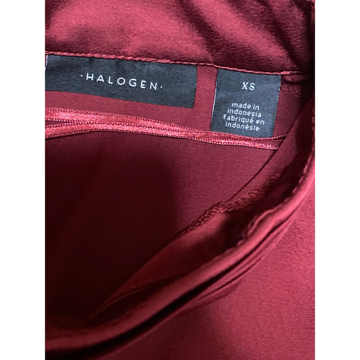 Halogen Women's Red Silk Satin Sleeveless Mock V Neck Tank Blouse Top Size XS