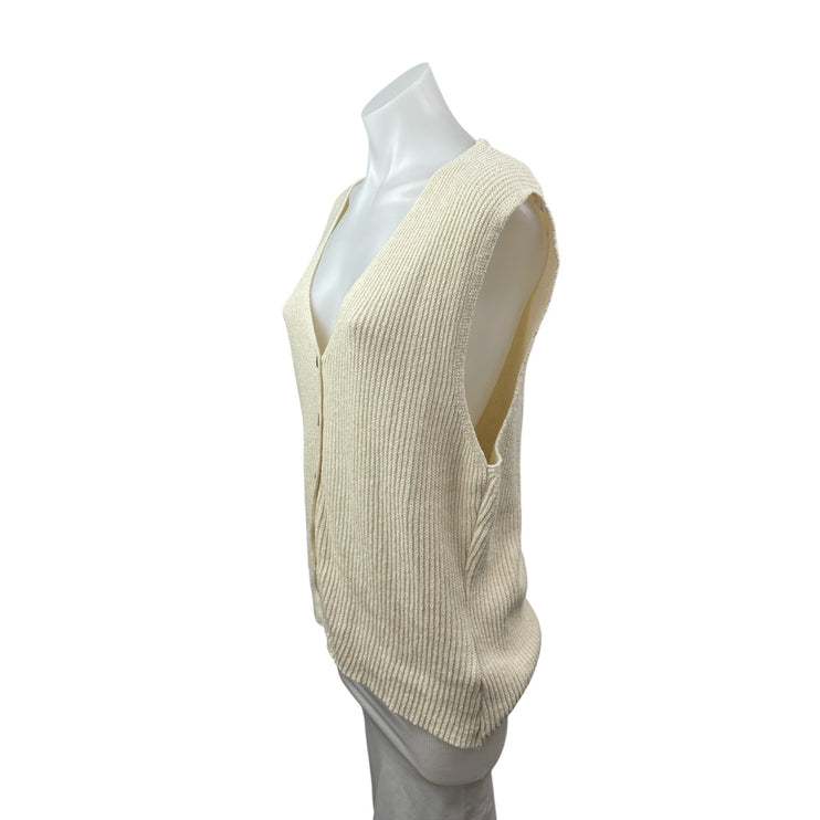 Zara Women's Cream V Neck Sleeveless Button Down Cardigan Sweater Vest Top Sz XL
