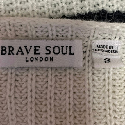 Brave Soul White Blac Striped Scoop Neck Cropped Pullover Sweater Top Size S