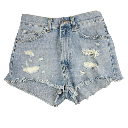 Zara Blue Denim Light Wash Distressed Frayed Raw Hem Cut-Off Jean Shorts Size 00