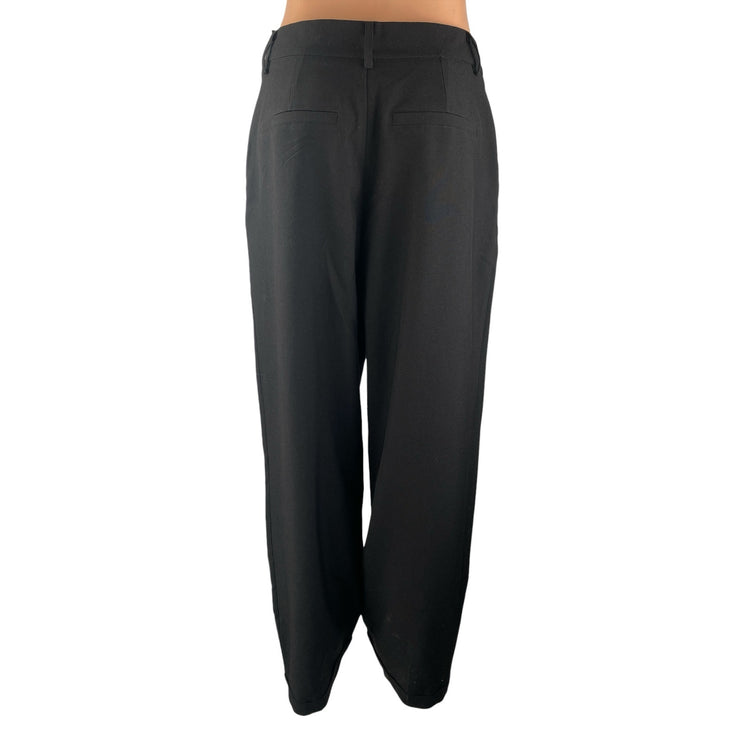 Commense Women's Black High Rise Pleated Loose Straight Trousers Pants Size M