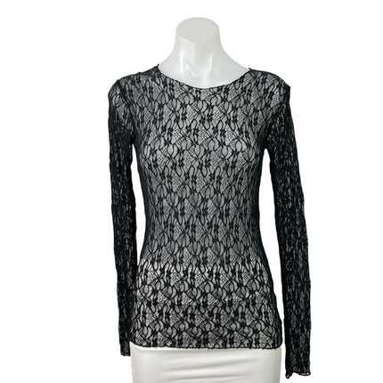 Zara Womens Black Floral Lace Sheer Long Sleeve Swim Beach Cover Up Blouse Top M