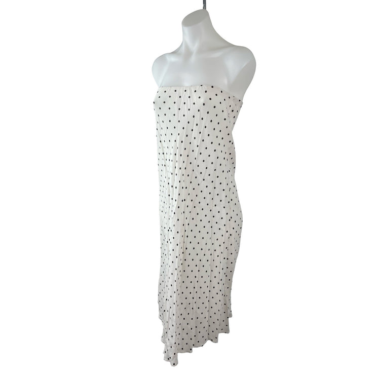 MNG Mango White Black Polka Dots Strapless Tube Bandeau Slip Midi Dress Size S