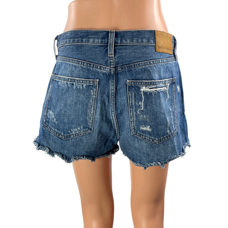 Aritzia Denim Forum Blue Distressed Cut Off Mid Rise Denim Jean Shorts Size 27