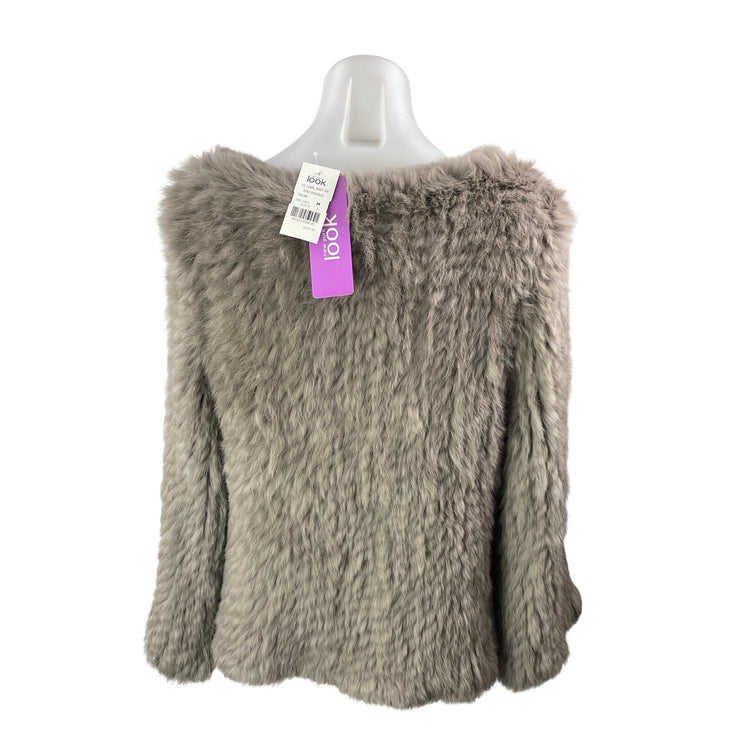 NEW New York Look Women's Taupe Faux Fur Plush Open Blazer Coat Jacket Size M