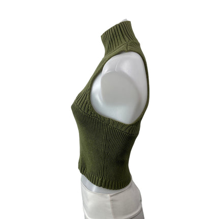 GUIZIO Semie REVOLVE Moss Green Sleeveless Ribbed Knit Mock Neck Crop Tank Top S